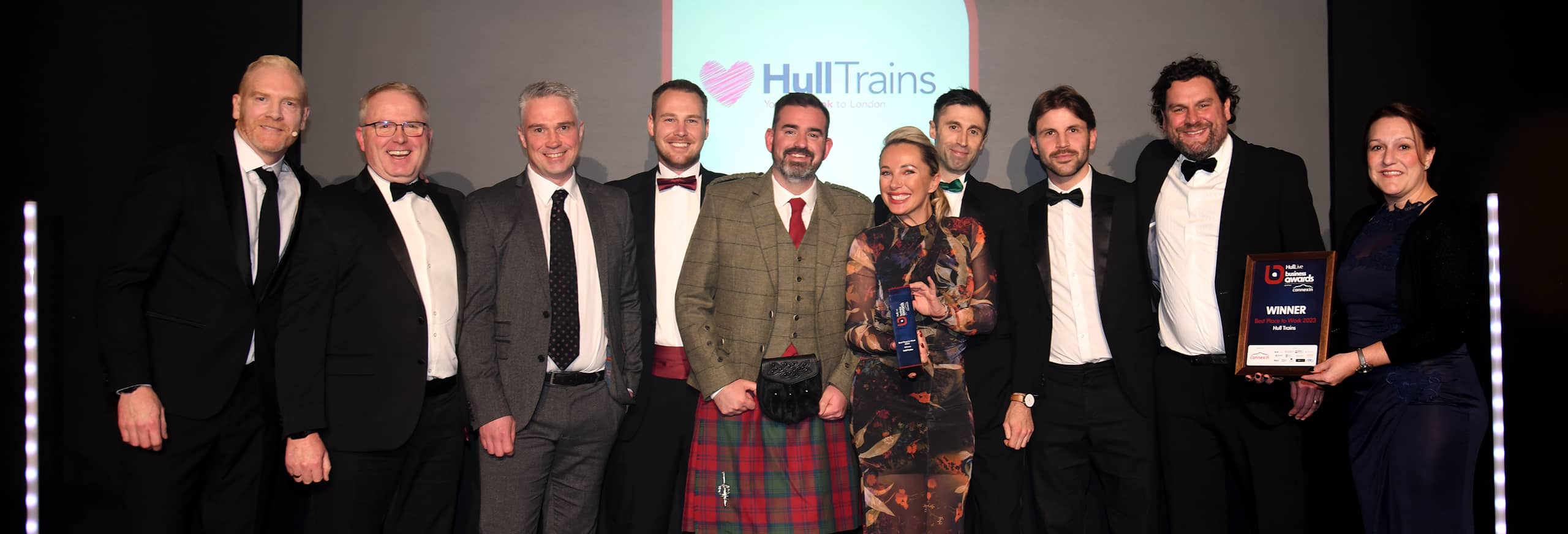 Hull Trains team accepting the Best Place to Work award at HullLive Business Awards